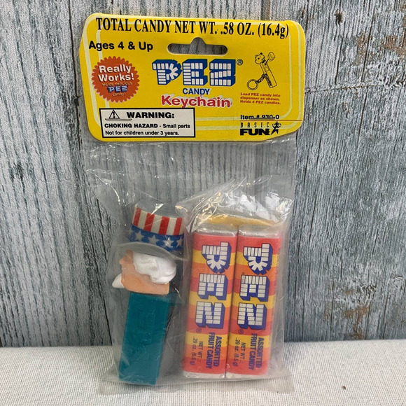 Vintage 1998 Uncle Sam USA Patriotic Hat PEZ 2 Candy Keychain Original Package - Picture 1 of 4